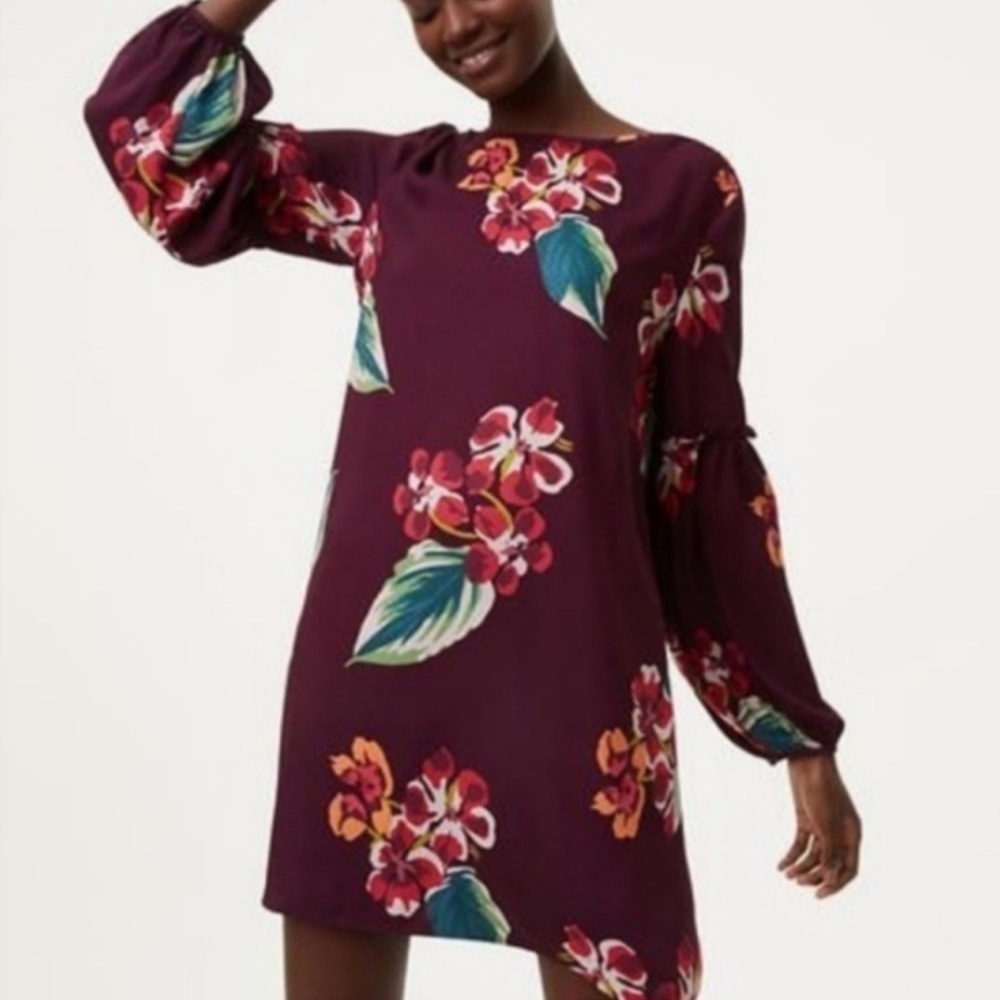 LOFT Autumn Luau Shift Floral Dress sz M